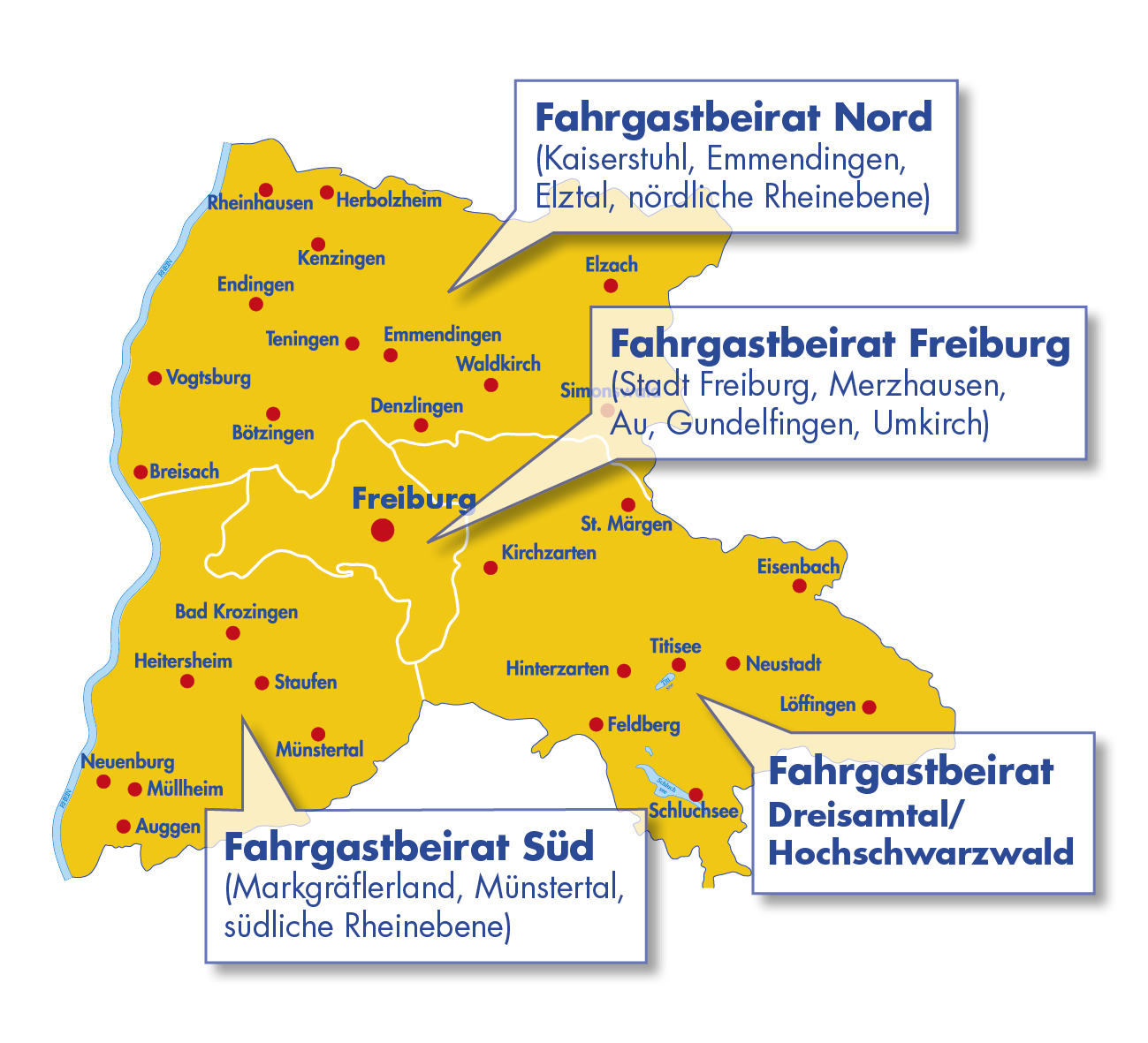Karte Fahrgastbeirat Nord, Süd, Dreisamtal/Hochschwarzwald und Freiburg